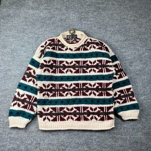 Vintage Native American Sweater Mens Multi Wool Fair Isle Chunky Knit Warm Cozy